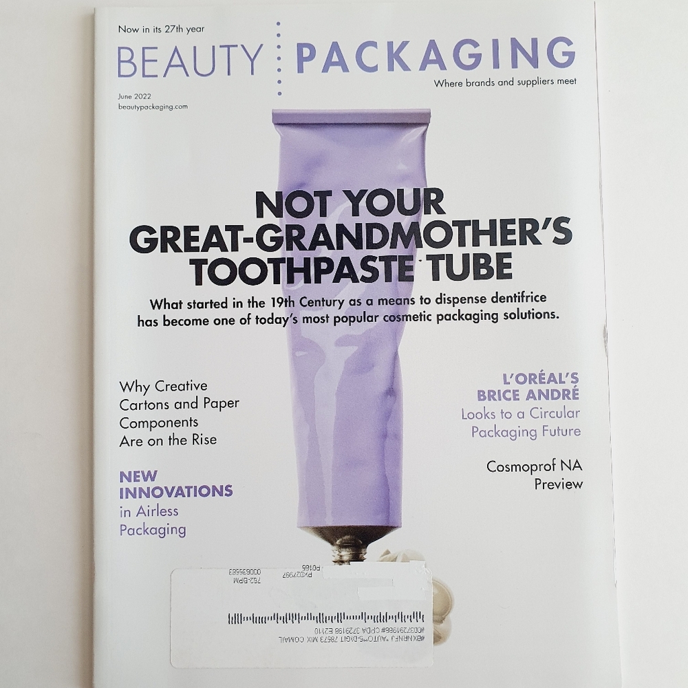 Beauty Packaging Magazine June, 2022 Toothpaste Tube, Loreal's Brice André
